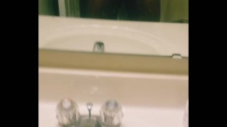 Jerking Black Cock and Nut in the Mirror!! 