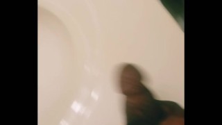 Jerking Black Cock and Nut in the Mirror!! 