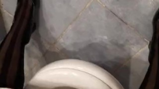Desperation squating above the toilet female POV
