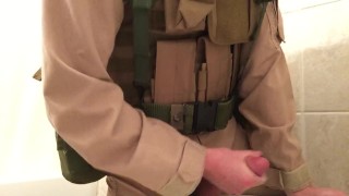 US Marine in has a Quickie in Battle Uniform (Cumshot)