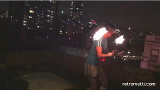 18 years old Gay teen Twink spins fire poi in underwear and socks
