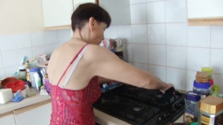 In Kitchen Sexy Lingerie Top, Red Thong G-string, Pantyhose Tights, Socks!