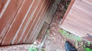 Taking a piss behind the shed in my work trousers