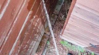 Taking a piss behind the shed in my work trousers