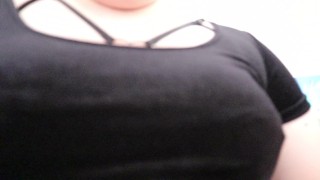 Teen Slut wears secret Corset under Velvet dress Fishnet stockings sexy
