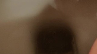 Rubbing pissing hairy pussy on the toilet after 3 hour hold