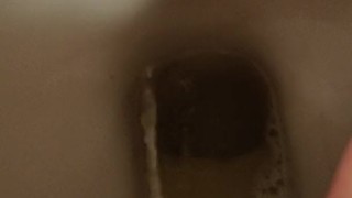 Rubbing pissing hairy pussy on the toilet after 3 hour hold