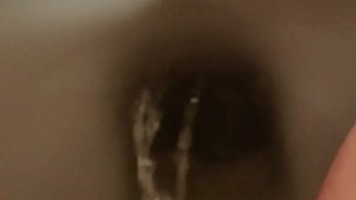 Rubbing pissing hairy pussy on the toilet after 3 hour hold