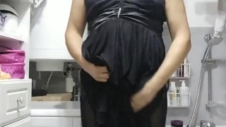 Patty crossdresser in black sheer dress