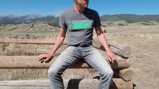 Public jeans piss road trip through the mountains 