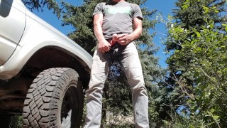 Public jeans piss road trip through the mountains 