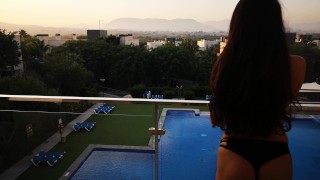 Fit brunette shows breasts in public. Amateur MiaAmahl 4K