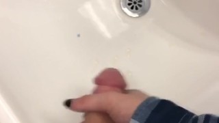 twink with painted nails cums in dorm sink