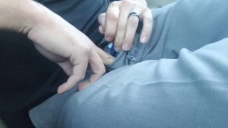 Desperate parking lot piss into thermos