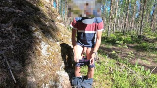 Huge Cumshot in public masturbation