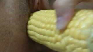 Fucking my loose pussy with big corn