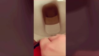 Wetting on toilet in too tight panties while rubbing hairy pussy to orgasm