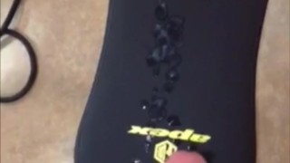 Protein shot post workout. Guy Jerks off & cums big on bench in home gym.