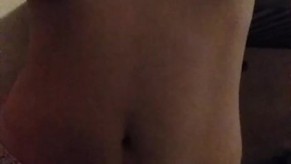 Innocent teen plays with tits while family is in next room