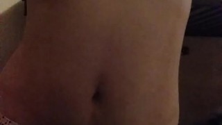 Innocent teen plays with tits while family is in next room