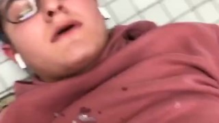 glasses wearing twink tries to cum on face, cums on sweatshirt instead