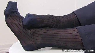 Mature businessman shows off his yummy feet solo