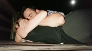 Nursing on a Public Pier at Night - Button cums 2x from nipple stimulation