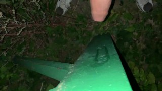 Cum on light pole and taste own cum