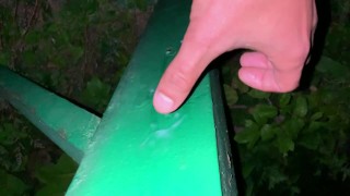 Cum on light pole and taste own cum