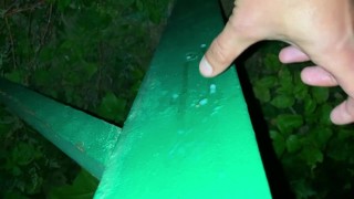 Cum on light pole and taste own cum