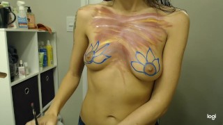 My First Time Body Paiting with Gentle Touch and Romantic Music