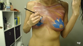 My First Time Body Paiting with Gentle Touch and Romantic Music
