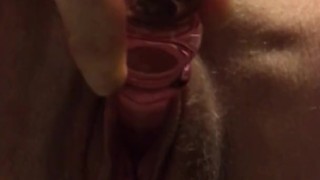 Playing with my glass dildo while peeing on toilet