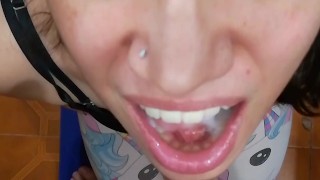 Cellphone quickie! (Blowjob, cumplay and swallow)