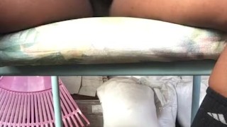 Outside patio jerk off session 