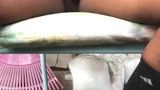 Outside patio jerk off session 