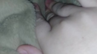 Fleece fetish girl masturbates over soft blanket 