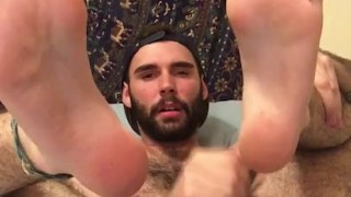 Playing with my feet while showing off my hairy hole