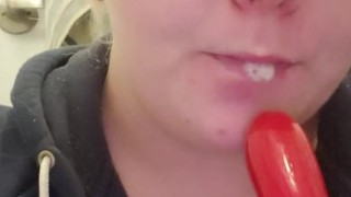 Teen sucks dildo