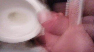 POV Transgirl Cumming At Camera While Pissing on Hand
