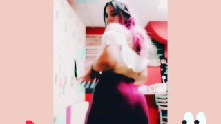 Loly jiggling her booty for a tease before changing at work alone