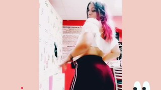 Loly jiggling her booty for a tease before changing at work alone