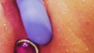 Up close double pen shower fun with new butt plug and vibrator