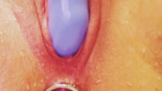 Up close double pen shower fun with new butt plug and vibrator