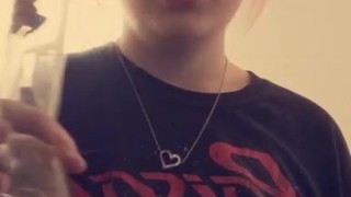 Pink haired slut takes a rip from her bong (volume up!)