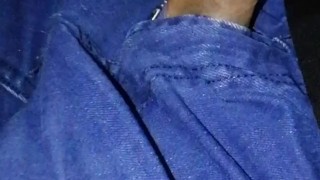 Rubbing my growing cock while driving, slimy penis with lots of foreskin