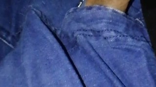 Rubbing my growing cock while driving, slimy penis with lots of foreskin