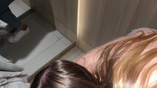 During shopping, a thin girl sucked my dick in the fitting room