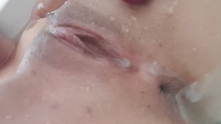 Dripping wet pussy, Anal toying in bathtub and pushing toy out