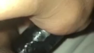 Hot moaning while taking huge dildo